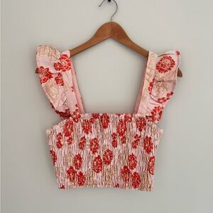 Lulu's Pink Floral Ruffle Crop Top